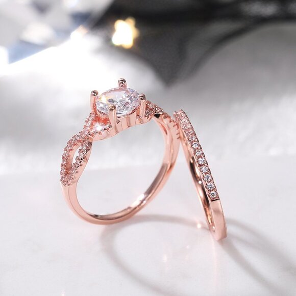 😍Double Layer Rose Gold Plated Lovely Fashion Ring Set for Women/Girl, L045 - Picture 1 of 6